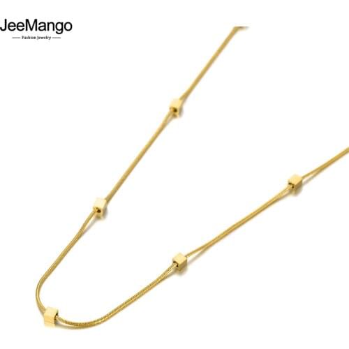 JeeMango Trendy Small Square Charm Pendant Necklace For Women Stainless Steel Bohemia Party Snake Chain Necklace Jewelry JN20141