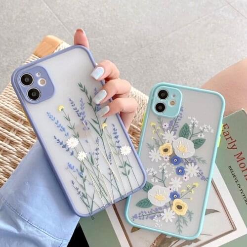 Fashion Flower Phone Case For iPhone 12 11 Pro X XR XS Max SE2020 7 8 Plus 6s Plus Matte Transparent Shockproof Silicone Cover