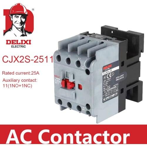 CJX2s-2511 AC Contactor DELIXI 25A 3 Poles NO NC Coil Voltage 24V 36V 110V 220V 380V 50Hz Din Rail Mounted
