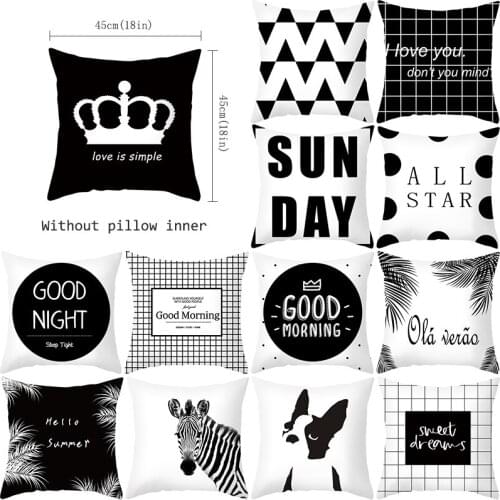 Decorative Cushions for Sofa -White/Black Pillowcase Print for Sofa- Polyester Square Home Decoration Pillow -Zebra Coussin