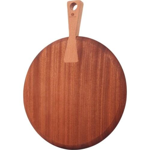 YUSOTAN wooden round chopping board natural solid wood with handle sushi bread board kitchen serving dishes bread cutting board