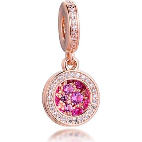 DIY Fits for Pandora Charms Bracelets Sparkling Pink Disc Double Beads 100% 925 Sterling-Silver-Jewelry Free Shipping