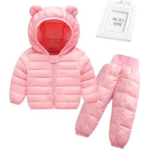 Boys And Girls Baby Clothes Childrens Solid Color Hooded Thin Cotton Down Jacket 2-Piece Set 1-3 Years Old
