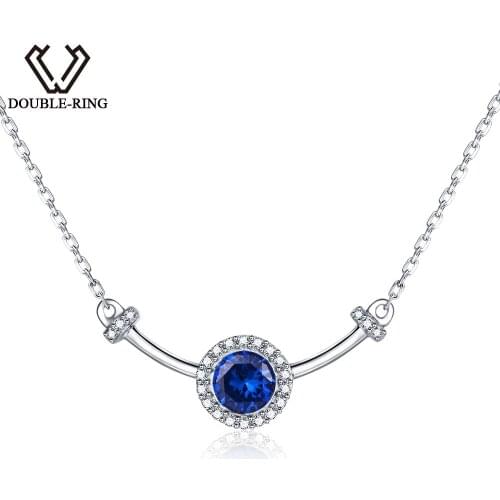 DOUBLE-R Fine Jewelry Created Sapphire Necklaces Genuine 925 Sterling Silver Necklaces Brand New Jewelry
