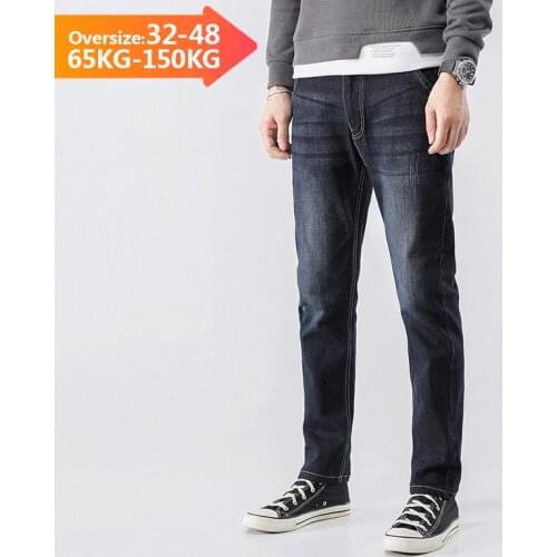 Brand Classic Style Mens Jeans Cotton Fashion Small Straight Denim Trousers Male Pants Oversize Large Size 40 42 44 46 48