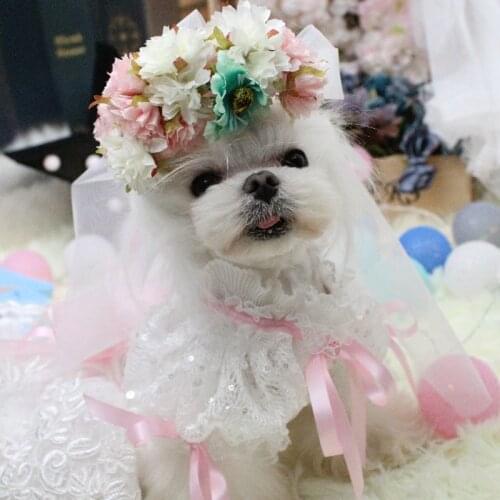 Pet Cats Dog Garland Veil Two-piece Head wear Flower Fairy Detachable Dog Accessories Dog Headdress Pet Supplies