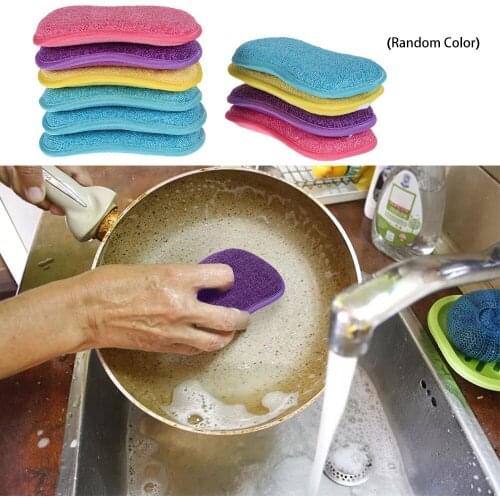 5pc Non-scratch Microfiber Scrub Sponges For Washing Dishes Pot Cleaning Sponges Housework Tool Kitchen Accessories Random Color