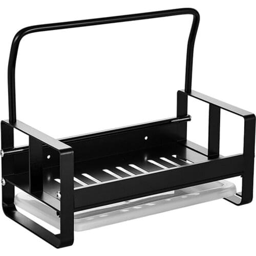 HOT-1Pcs Kitchen Sink Rack Space Aluminum Sponge Holder Towel Rack Kitchen Drying Rack with Drain Pan Holder(Black)