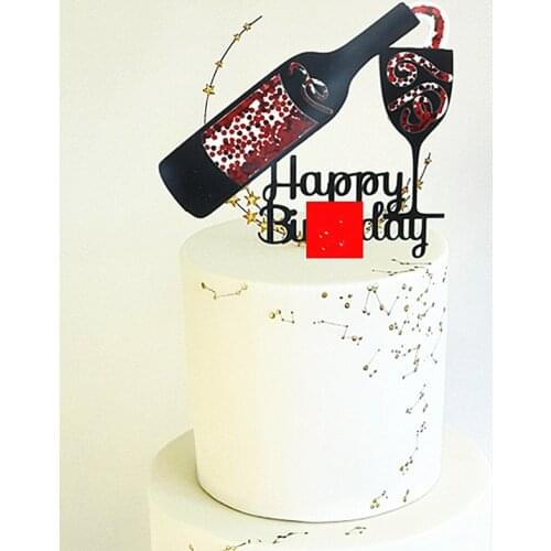 Ins Creative quicksand happy birthday Cake Topper Black wine glass Acrylic Cake Toppers Birthday party Cakes Dessert Decorations