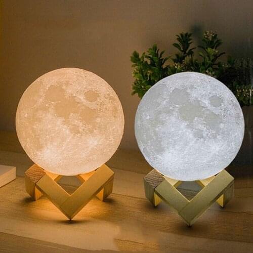 Color Change 3D Print Moon Light Touch Switch Night Light Bedroom Bookcase Home Decor Rechargeable Lamp Creative Gift