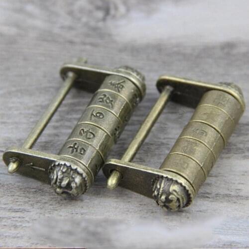 China Retro Text Code Lock Escape Room Antique Decorative Five-wheeled Padlock Box Lettering Password Lucky Auspicious Bron C9R0