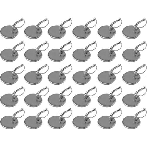 30 Pieces of 10mm Round Ear Hook Blank Base DIY Cabochon Embossed Inlaid Earrings Blank Empty Tray DIY