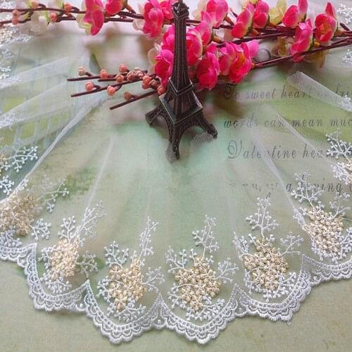 Free Shipping Off-white with Gold thread Exquisite Hard Gauze Embroidery Lace Trim Lace Fabric Width 10cm 5Yds/lot