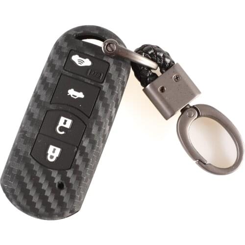 Kutery 10PCS Carbon Fiber Silicone Remote Car Key Case Cover 3/4 Buttons For Mazda 3 5 6 8 CX5 CX7 CX9 M6 GT Protect Replacement