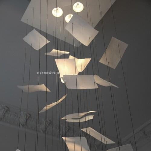 Zen hotel lobby mall atrium pendant Chinese style book page art sales office duplex staircase chandelier