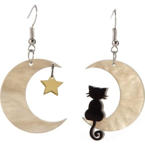Fashion 2 colors Cute Crescent Moon Star Cat Drop Earrings For Women Acrylic Dangle Earrings Acrylic Jewelry Wholesale E20007