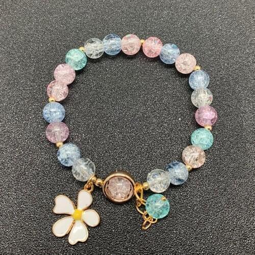 Momiji Round Beads Tassel Bracelets with Flower Pendant Handmade Natural Stone Fashion Jewelry Multi Color Charm Bracelet Bangle