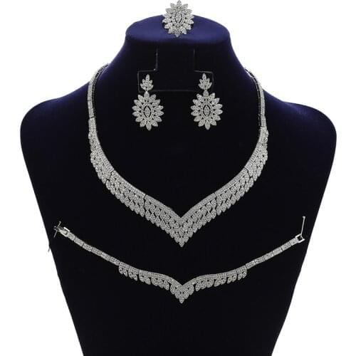Jewwelry Set HADIYANA Vintage Simple Women Got Engaged Wedding Necklace Earrings Ring And Bracelet Set Zircon CN1717 Bisuteria