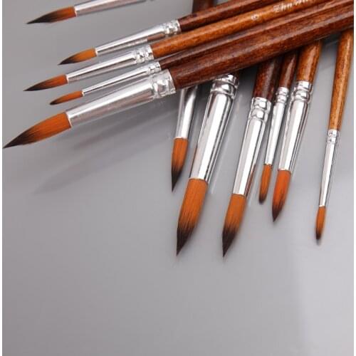 12Pcs Artists Paint Brush Set Nylon Hair Acrylic Watercolor Round Pointed Tip