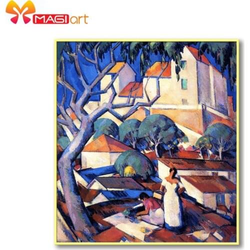 Cross stitch kits Embroidery needlework sets 11CT water soluble Canvas Patterns 14C Full Landscape houses -NCMS161