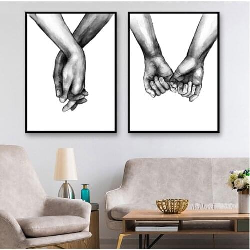 Home Decor Prints Nordic Style Wall Art Holding Hands Painting Love Pictures Modular Canvas Poster Modern For Bedside Background