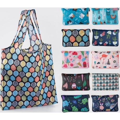 New Lady Foldable Recycle Shopping Bag Eco Reusable Shopping Tote Storage Bag Cartoon Floral Fruit Vegetable Grocery