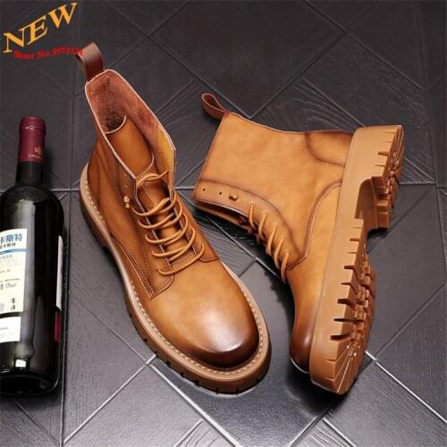 Autumn Fashion Leather Men Martin Shoes Purple Punk Motorcycle Ankle Boots Zapatillas Hombre
