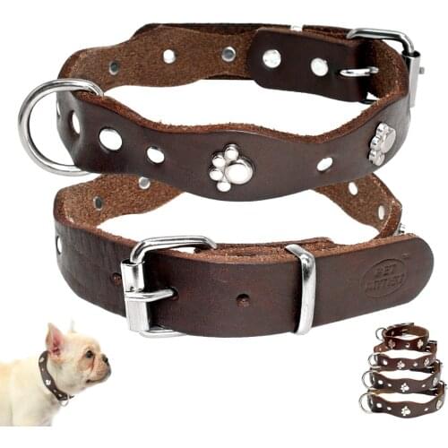 Soft Genuine Leather Pet Dog Collars Adjustable For Small Medium Dogs Puppy Chihuahua Pitbull Collar Brown XXS XS S M