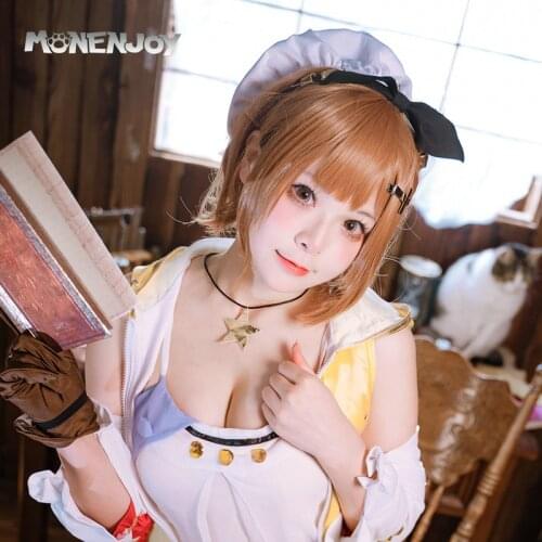 Monenjoy Atelier Ryza Ever Darkness & the Secret Hideout Cosplay Wig Game Brown Short Cos Hair