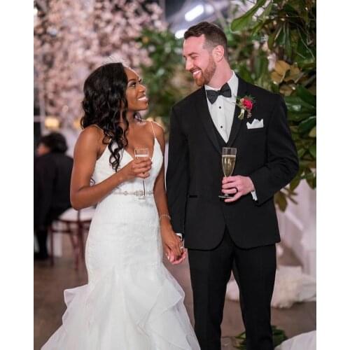 Jacket+Pants) Handsome Black Slim Fit 2 Piece Groom Tuexdos For Wedding Formal Prom Suit Party Evening Blazer Custom Made