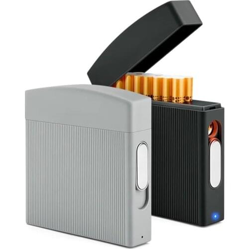 Plastic Cigarette Case With Lighter Flip Cover Portable Anti Pressure Cigarette Box Rechargeable 16PCS Cigarettes Tool Mens Gift