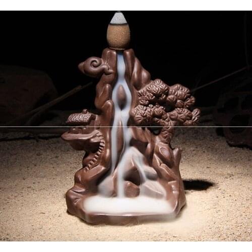 Lofty Mountains And Flowing Water Backflow Incense Burner Cerative Resin Smoke Waterfall Incense Sticks Holder