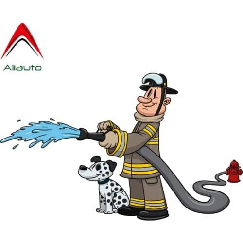 Aliauto Personality Carton Car Sticker 3D Fireman and Dog Vinyl Motorcycle Automobile Styling Decals Accessories,20cm*13cm
