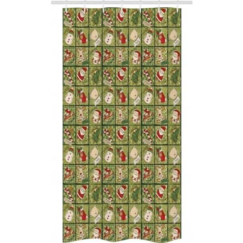 Vintage Green Christmas Shower Curtain Set Teddy Santa Candy Waterproof Fabric Narrow Bath Curtain Bathroom Decor with Hooks