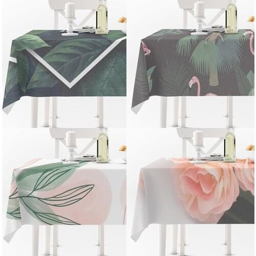 Waterproof Table Tablecloth Tropical Plant Flower Leaves Nordic Style Rectangular Dining Tables Cover Kitchen Decor Anti-stain