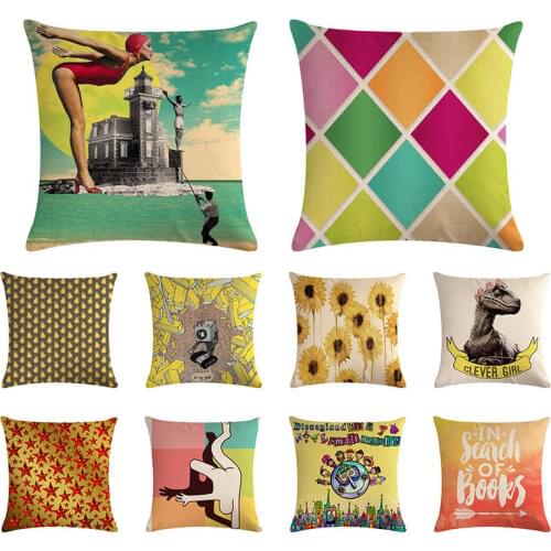 Yellow Cartoon Pattern Printed Cushion Cover Home Decorative Pillow Cover Throw Pillow Covers Flower Leaves Pillow Case ZY1371
