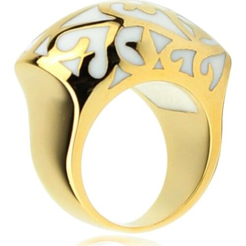 Fashion ball shape 316L stainless steel finger ring white flower resin Enamel rings women ring