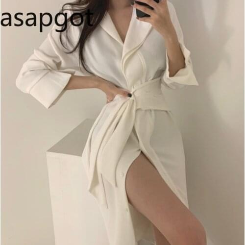 Korean Chic Elegant Temperament Lapel Bandage Dress Slim Empire Midi Full Sleeve Shirts Dress Women Vintage Solid A Line Casual