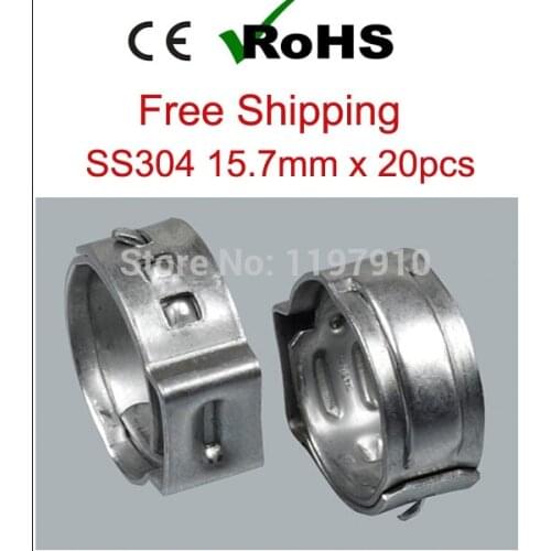 15.7mm x 20pcs SS304 One Ear Stepless Hose Clamps 304 Stainless Steel Pipe Clips