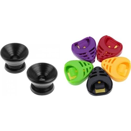 2 x Black Plating Strap Lock with Plactic Heart-Shaped Guitar Pick Plectrum Holder Cases 5Pcs Sticky and Portable