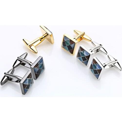 2016 Hot sale Square Multicolor mosaic cat eye of Cufflinks for mens Size 14*14MM Business wedding cuff links With Gifts Box