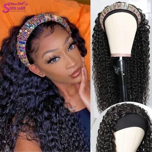 Soullady Kinky Curly Headband Wig Half Wig Human Hair Bands For Women Brazilian Curly Hair Products Real Hair Wigs Headbands