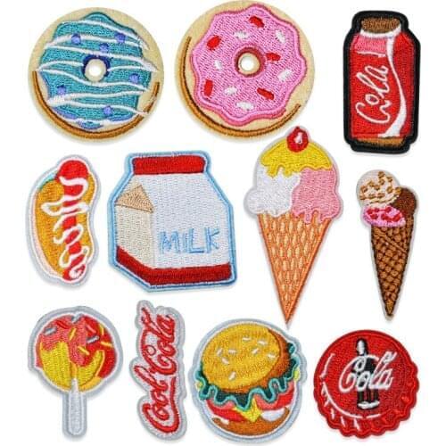 50pcs/Lot Embroidery Patches Letters Clothing Decoration Accessories Diy Iron Heat Transfer Applique Gourmet Pizza Cake Milk