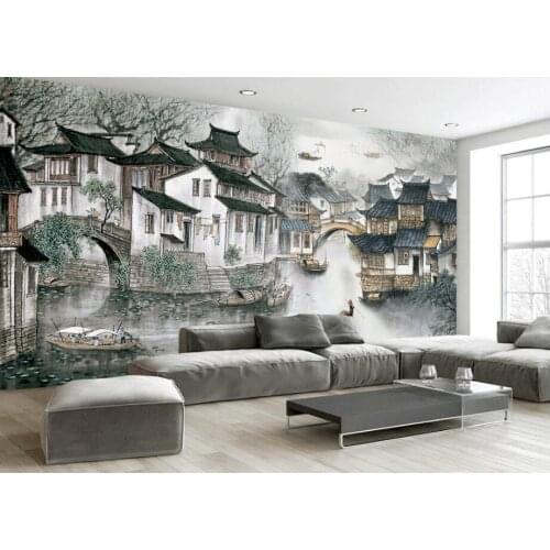 Bacal Living room bedroom home decoration 5D murals wallpaper Jiangnan Water Village Chinese TV sofa background 3d wallpaper