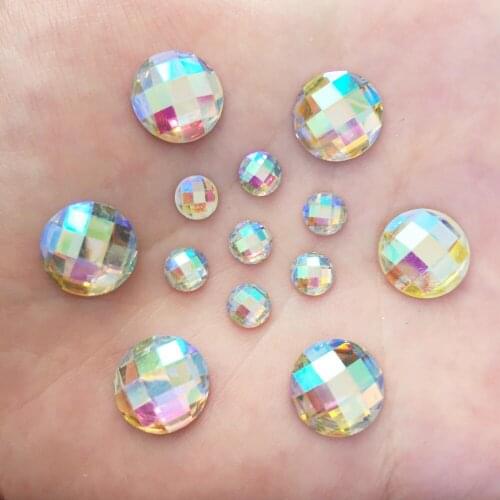 White Multi Size Shiny AB Resin Round Flat Back Rhinestone Buttons Scrapbook DIY Wedding Applique Ornament Crafts F529-531