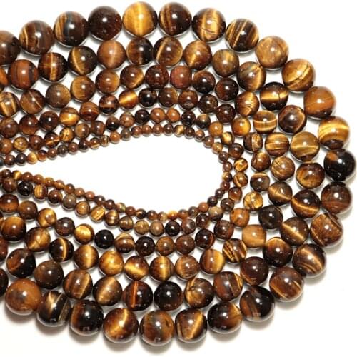 4mm/6mm/8mm/10mm/12mm/14mm Real Natural Tiger eye Stone Beads For Jewelry Making Brown Smooth Beaded Armbandjes Maken Perles