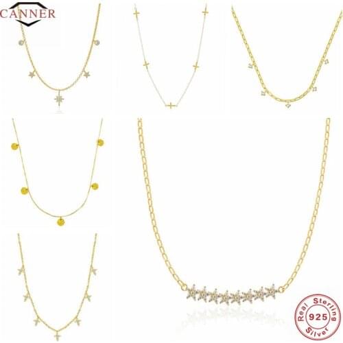 CANNER 2021 New 925 Sterling Silver Necklace for Women Mini Exquisite Star Cross Ladies Chain Necklaces Fine Jewelry Collares