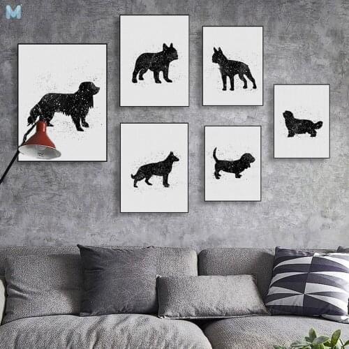 Black White Friend Pet Dog Greyhound Pug Terrie Canvas Art Print Poster Wall Picture Painting Custom Vintage Living Room Decor