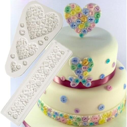 Button Hearts & Border Mould Fondant Cake Decor Tools Silicone Molds Sugarcrafts Chocolate Baking Tools for Cakes Gumpaste Form