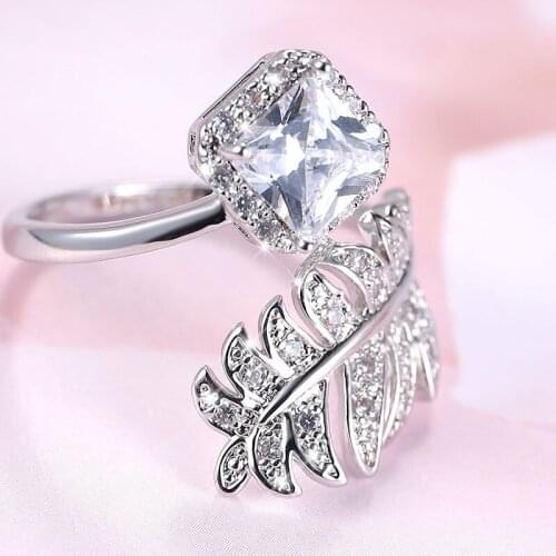 HUAMI 2021 New Product Geometry Leaf Rings for Women Adjustable Finger Silver Color Fashion Rings Jewelry Accessories Zircon